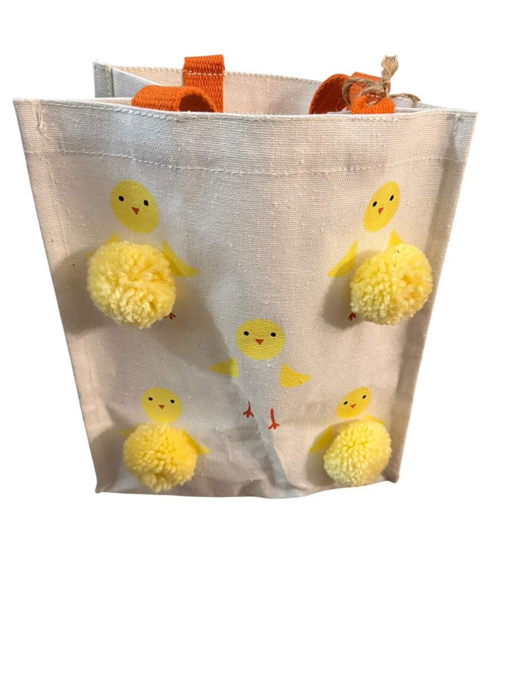 Canvas Tote Bag with Yellow Chick Pom-Pom Accents